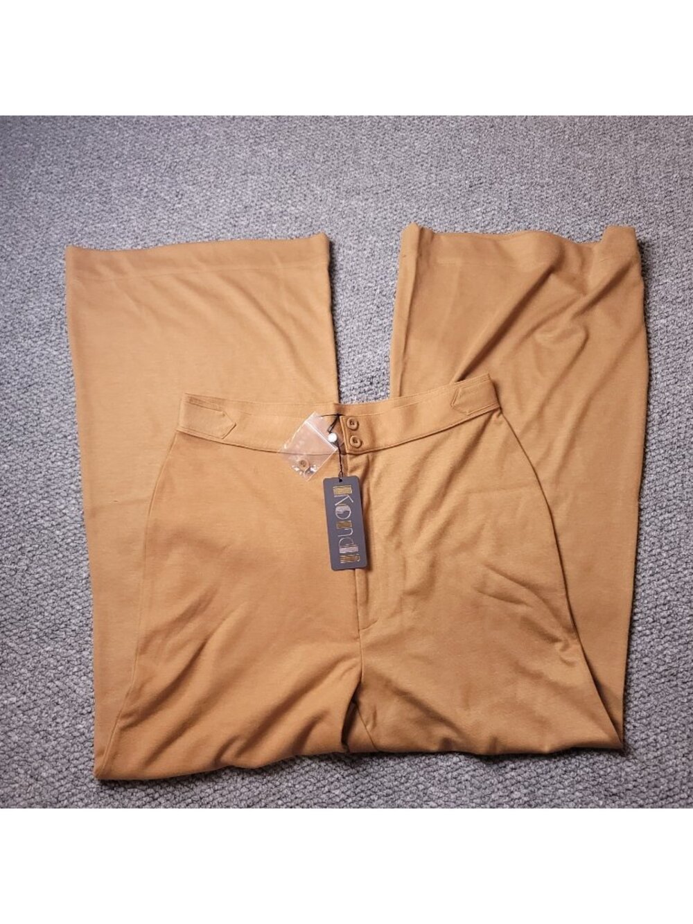 Suzie Kondi Ponte Pants Womens M Medium High Waist Boot Cut Camel Flare Wide